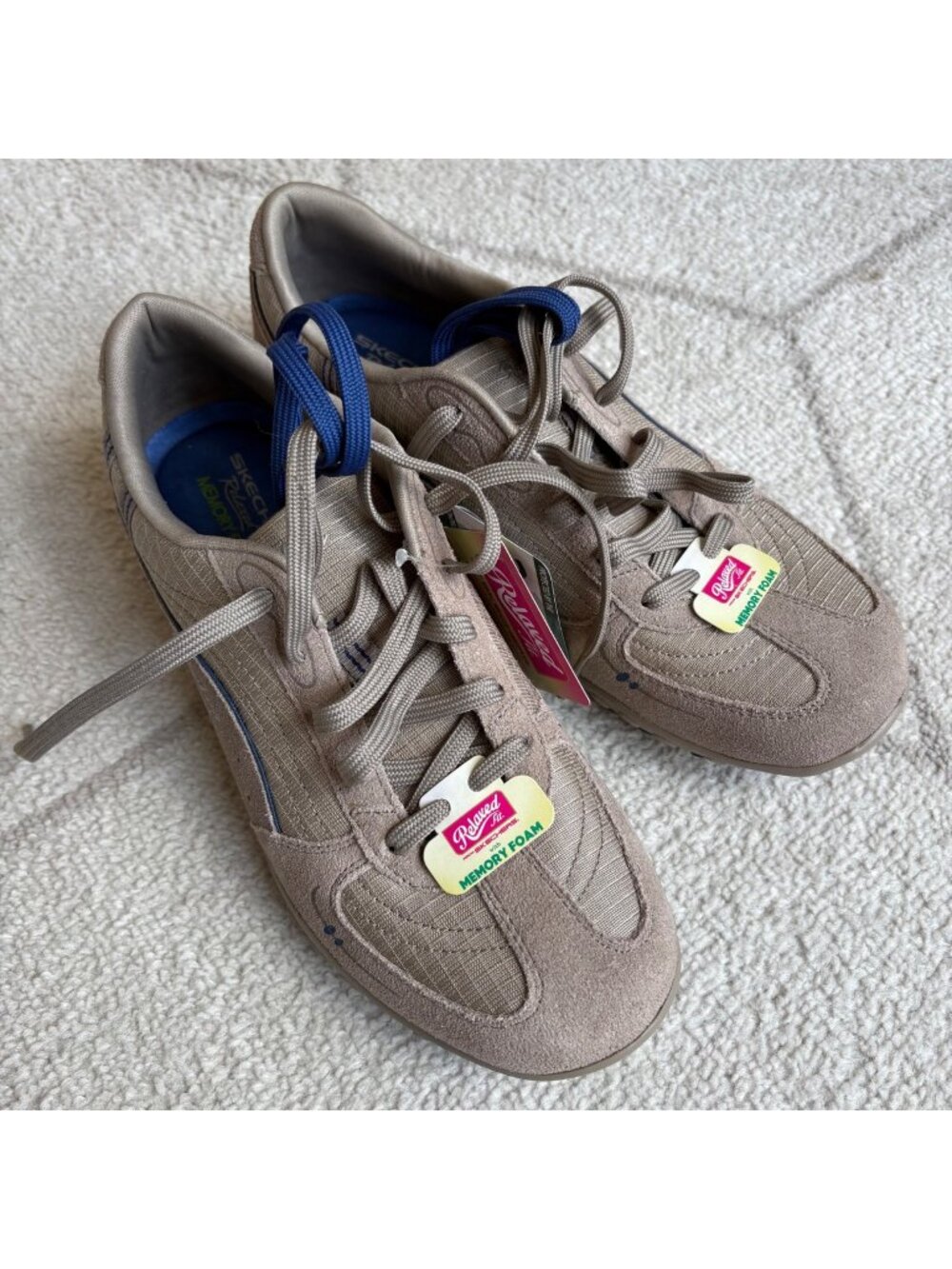Skechers Relaxed Fit Memory Foam Sneakers Taupe Suede Walking Shoes sz9